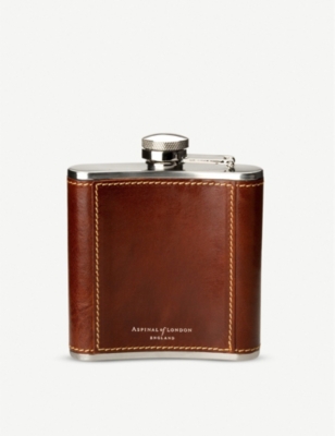 ASPINAL OF LONDON COGNAC CLASSIC STAINLESS-STEEL AND LEATHER HIP FLASK 56433432