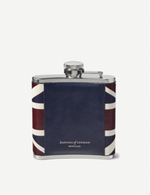 ASPINAL OF LONDON: Classic Union Jack leather and stainless-steel hip flask