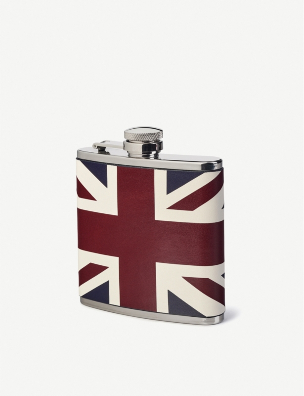 Classic Union Jack leather and stainless-steel hip flask