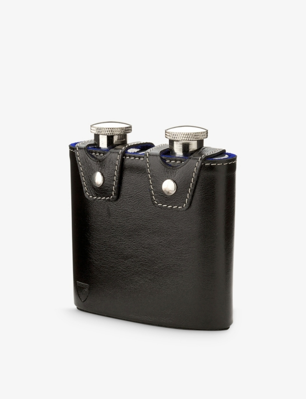 Double stainless-steel and leather hip flask