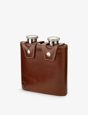 Aspinal Of London Cognac Double Leather Hip Flask