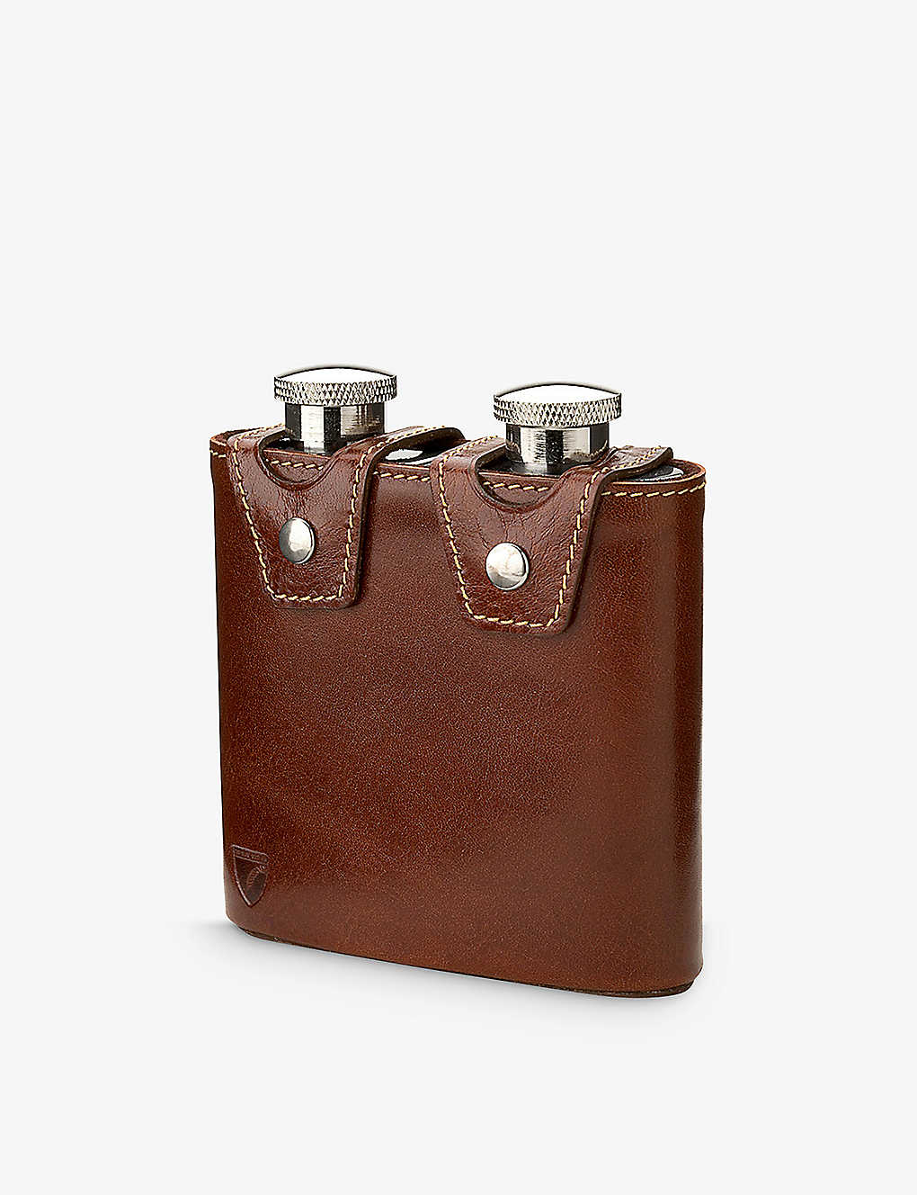 Aspinal Of London Cognac Double Leather Hip Flask