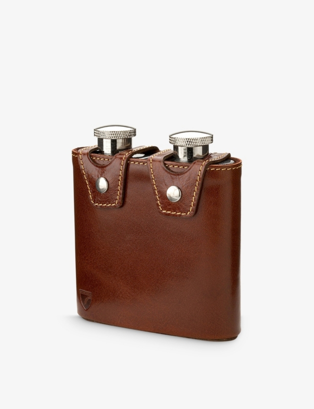 Double stainless-steel and leather hip flask