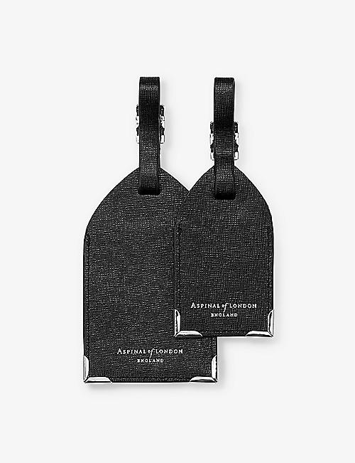 ASPINAL OF LONDON: Set of two luggage tags black saffiano