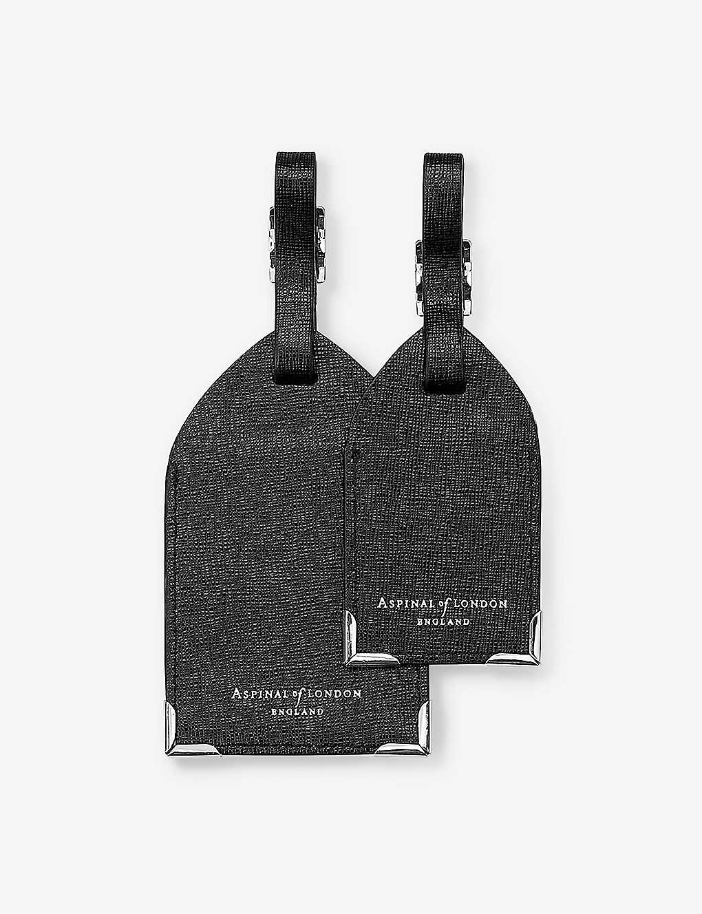 Aspinal Of London Set Of Two Luggage Tags Black Saffiano