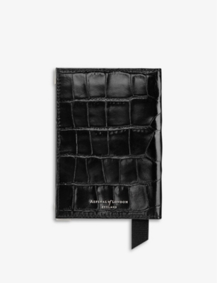 Aspinal Of London Crocodile Effect Leather Passport Holder In Black