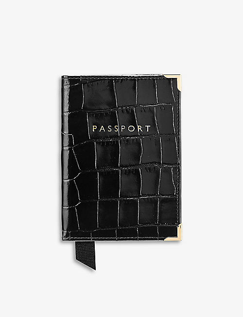 ASPINAL OF LONDON: Crocodile effect leather passport cover