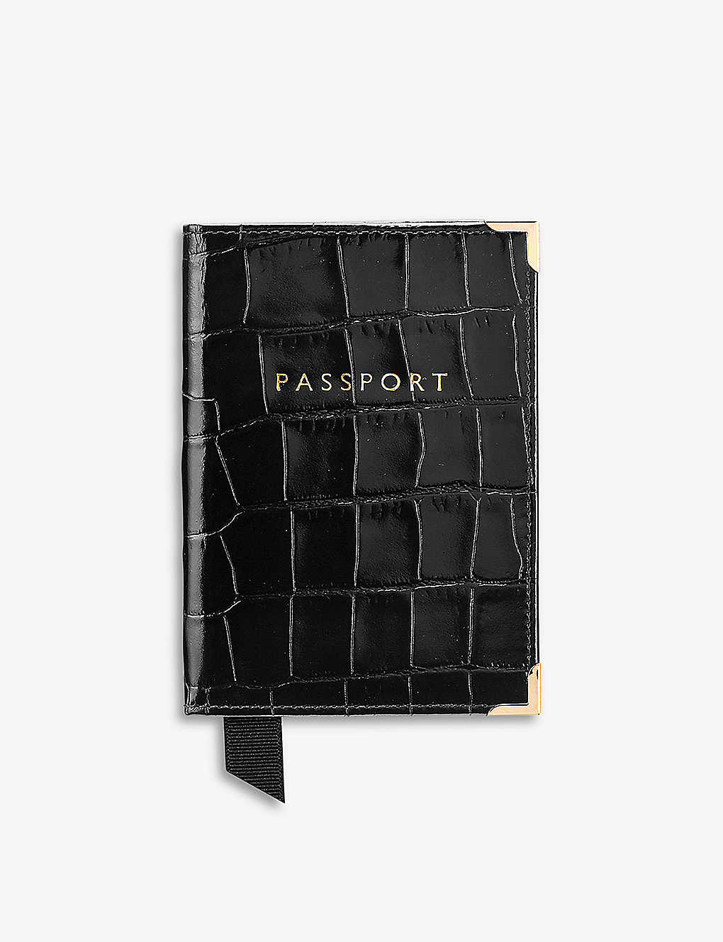 Aspinal Of London Crocodile Effect Leather Passport Holder In Black
