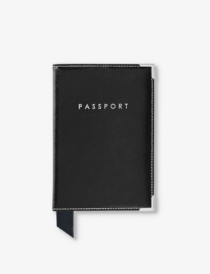 Aspinal Of London Black Plain Leather Passport Cover