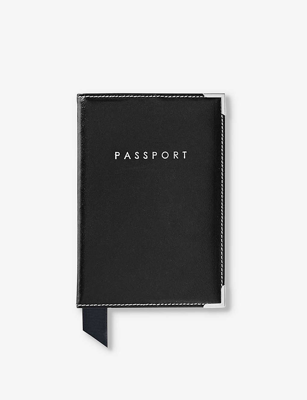Aspinal Of London Black Plain Leather Passport Cover