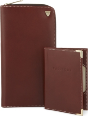 ASPINAL OF LONDON   Zipped leather travel wallet and passport cover