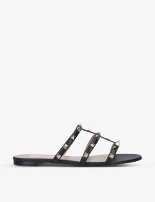 Shop Valentino Garavani Women's Black Rockstud Leather Sliders