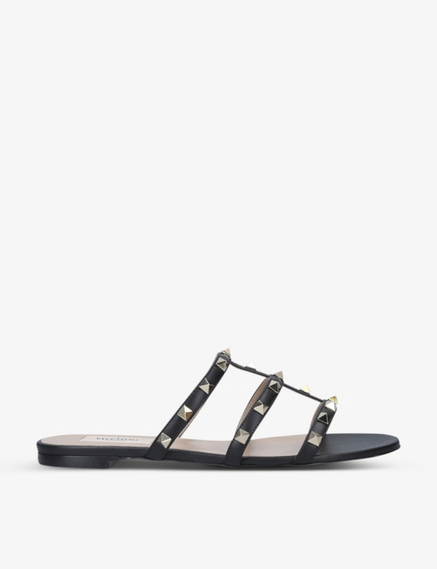 Rockstud leather sliders