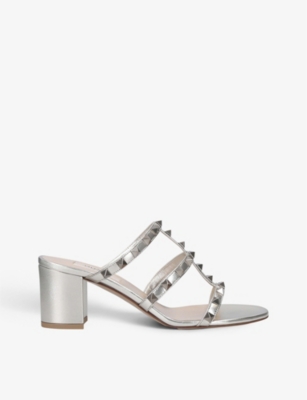 Shop Valentino Garavani Women's Blush Rockstud Leather Heeled Mules