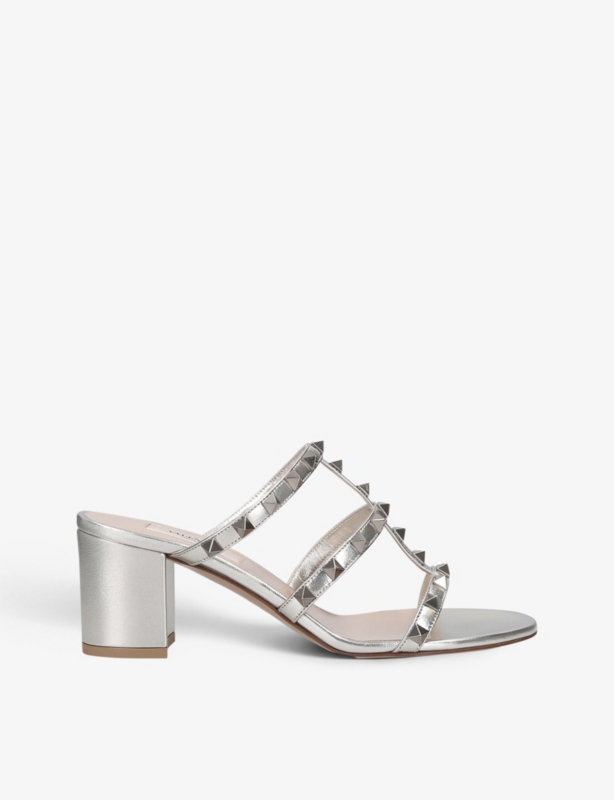 Rockstud leather heeled mules