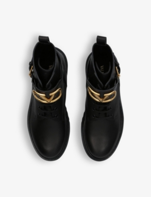 VALENTINO GARAVANI Logo-plaque leather ankle boots