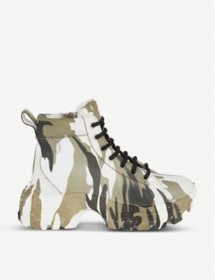 MIU MIU CAMOUFLAGE-PRINT CRACKLED-LEATHER BOOTS