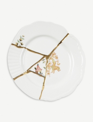 SELETTI - Kintsugi N2 porcelain and 24ct gold fruit plate 21cm