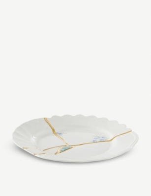 SELETTI: Kintsugi N3 porcelain and 24ct gold fruit plate 21cm