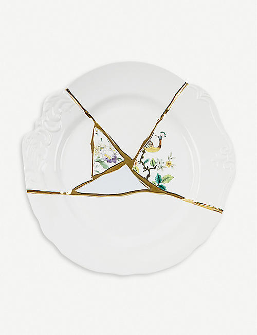 SELETTI: Kintsugi N2 porcelain and 24ct gold dinner plate 27cm