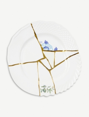 SELETTI: Kintsugi N3 porcelain and 24ct gold dinner plate 27cm