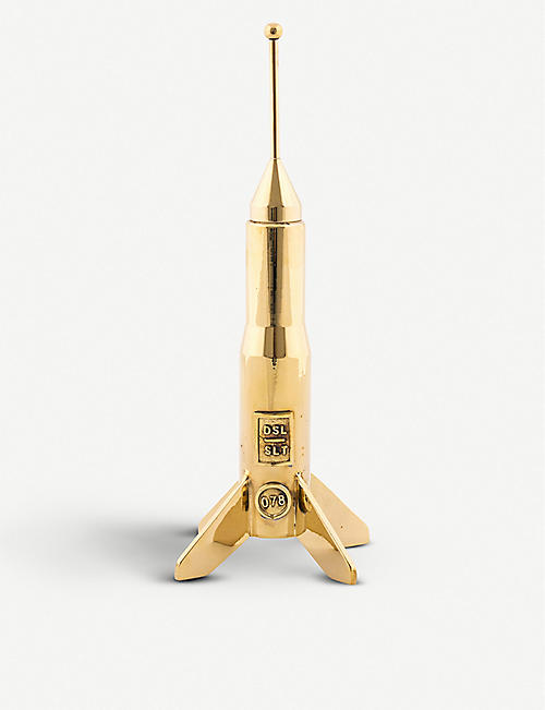 SELETTI: Cosmic Diner Lunar rocket brass candle holder 28cm