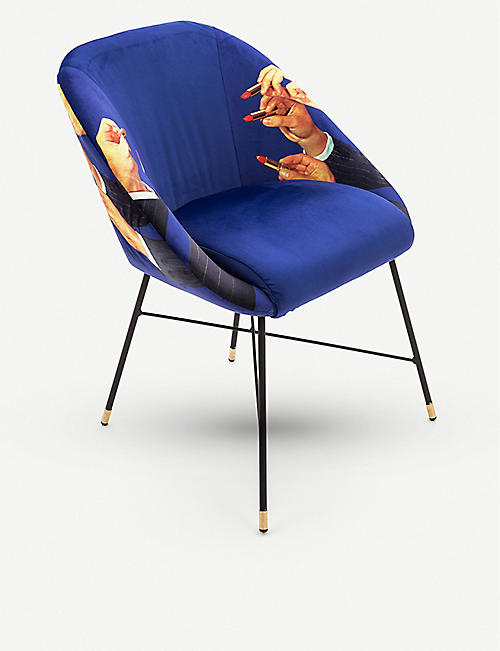 SELETTI: Seletti Wears Toiletpaper lipstick-print velvet chair 50cm x 60cm