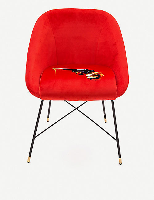 SELETTI: Seletti Wears Toiletpaper revolver-print velvet chair 86cm x 79cm