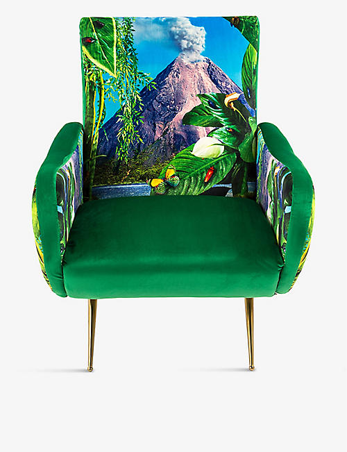SELETTI: Volcano-surreal upholstered velvet armchair