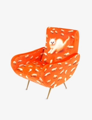 SELETTI: TOILETPAPER kitten-print woven armchair 86cm