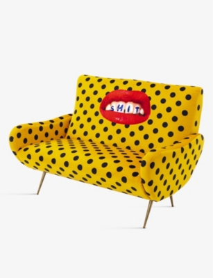 Shop Seletti 'shit' Mouth And Dotted Velvet Two-seater Sofa