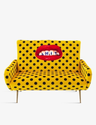 Shop Seletti 'shit' Mouth And Dotted Velvet Two-seater Sofa