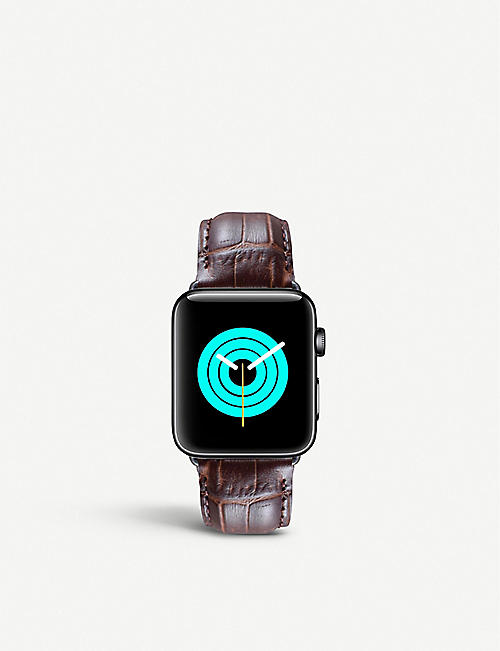 MINTAPPLE: Apple Watch alligator-embossed leather strap and stainless steel case 42mm/44mm