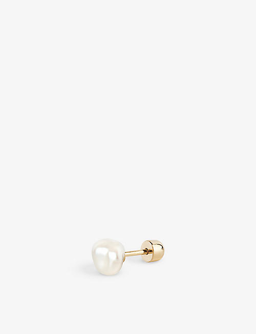 MARIA BLACK: Baroque 18ct yellow-gold plated sterling-silver and fresh-water pearl stud earring