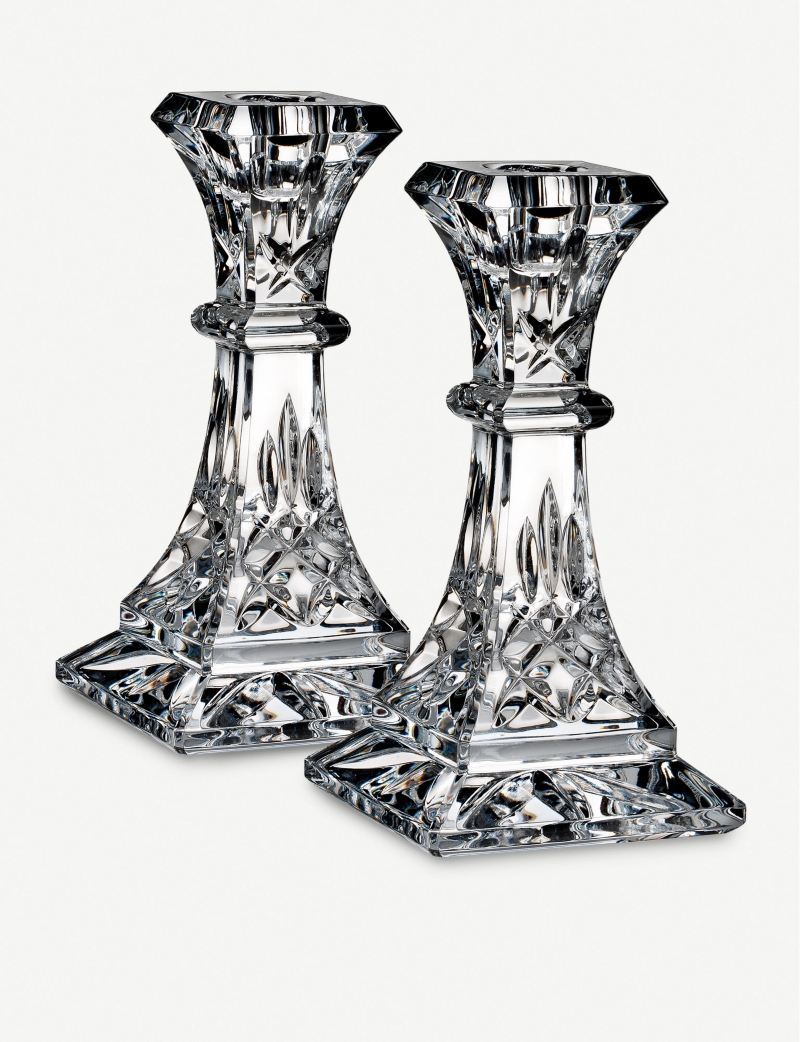 WATERFORD   Lismore pair of crystal candlesticks 15cm