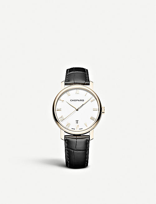 CHOPARD: Classic 18ct rose-gold and alligator-leather watch
