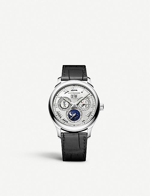 CHOPARD: 161927-1001 L.U.C Lunar One 18ct white-gold and alligator-embossed leather watch