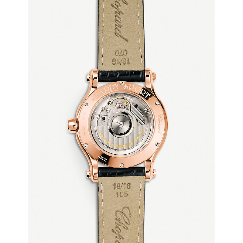 Shop Chopard Womens Sapphire 274808-5003 Happy Sport 18ct Rose-gold And Diamond Watch