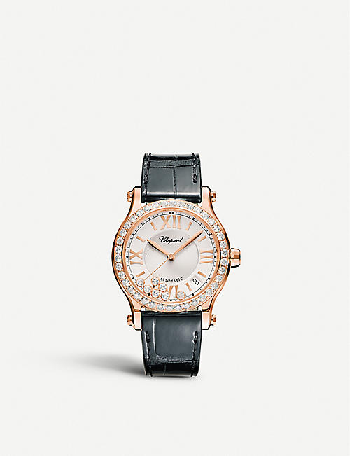CHOPARD: 274808-5003 Happy Sport 18ct rose-gold and diamond watch