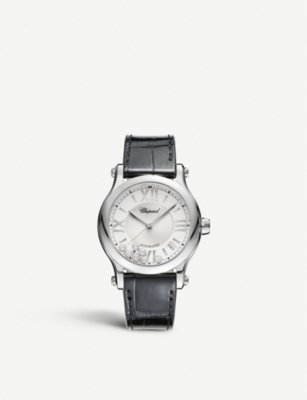 Chopard Happy Sport Medium Stainless Steel, Diamond And Croc-embossed Leather Watch