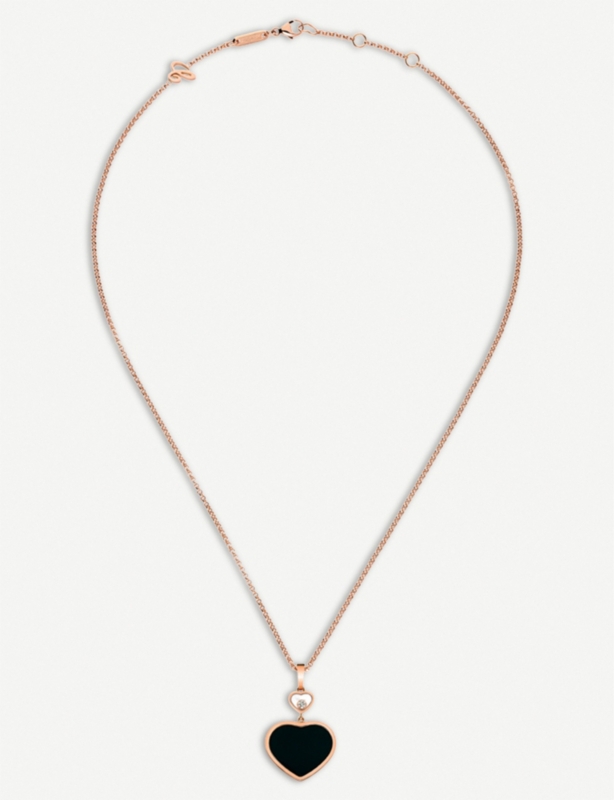 Happy Hearts 18ct rose-gold, onyx and diamond pendant