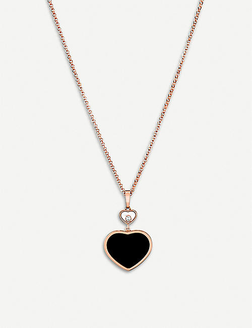 CHOPARD: Happy Hearts 18ct rose-gold, onyx and diamond pendant