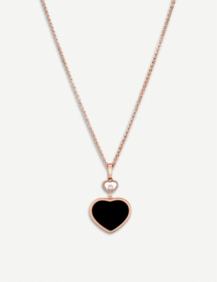Chopard Womens Gold Happy Hearts 18ct Rose-gold, Onyx And Diamond Pendant