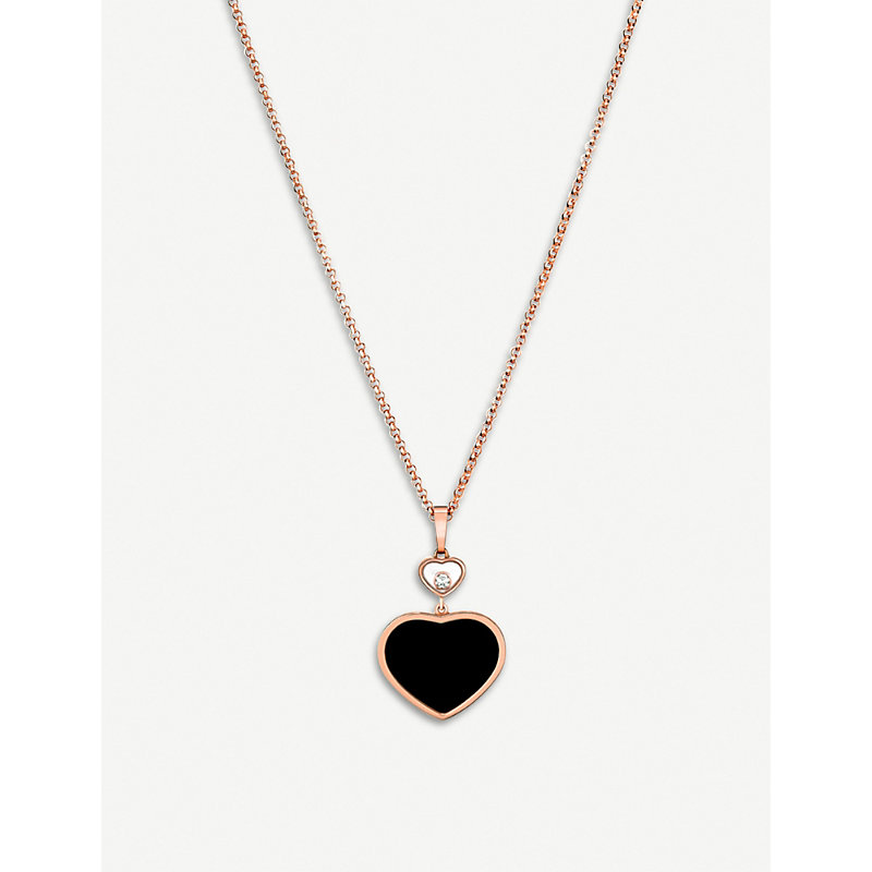 Chopard Womens Gold Happy Hearts 18ct Rose-gold, Onyx And Diamond Pendant