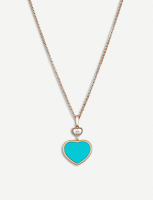 CHOPARD: Happy Hearts 18ct rose-gold, diamond and turquoise necklace