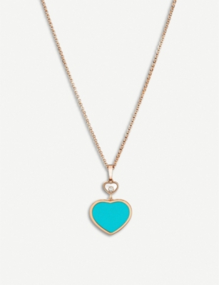 CHOPARD: Happy Hearts 18ct rose-gold, diamond and turquoise necklace
