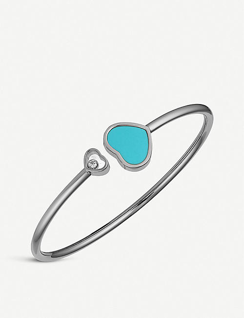 CHOPARD: Happy Hearts 18ct white-gold, turquoise and diamond bangle bracelet