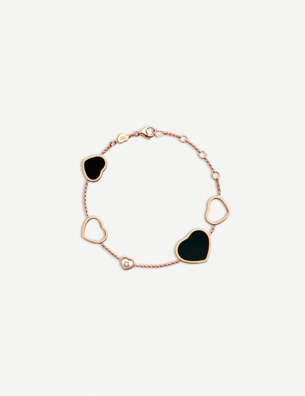 Happy Hearts 18ct rose-gold, onyx and diamond bracelet
