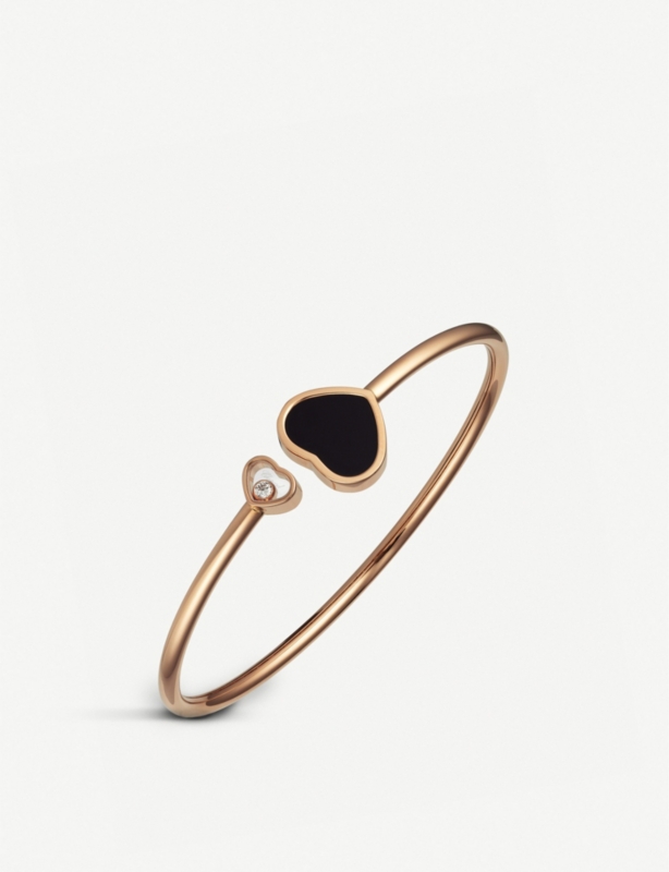 Happy Hearts 18ct rose-gold, onyx and diamond bangle bracelet