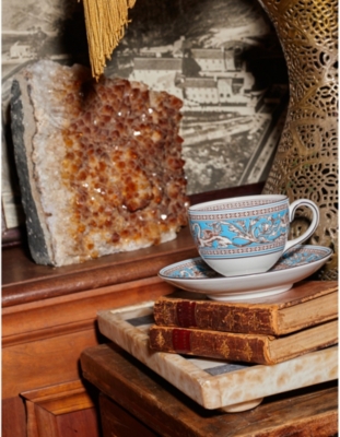 WEDGWOOD: Florentine Turquoise Leigh bone-china teacup and saucer set